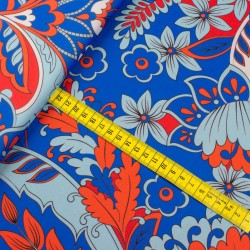 Tkanina szyfon wzór kwiaty kolor niebieski i czerwony