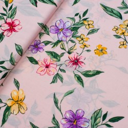 tkanina wiskoza wzór kwiaty różowy