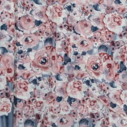 Tkanina poliestrowa - wzór kwiaty, biały, odcienie czerwieni