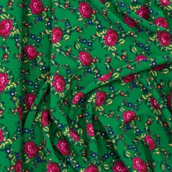 Tkanina Kelly Krepa - wzór ludowy na zielonym tle