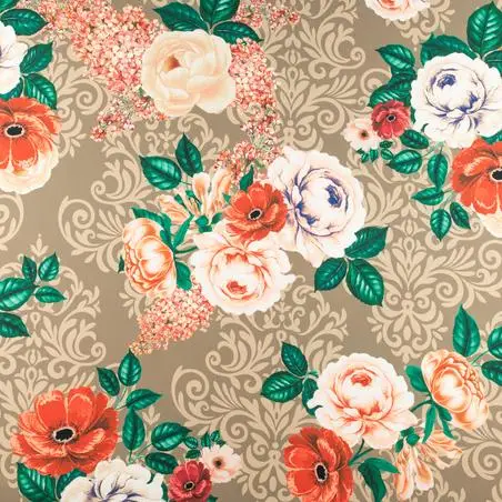 TW.JM280205 | Tkanina wiskoza twill w kwiaty tło brązowe - 1