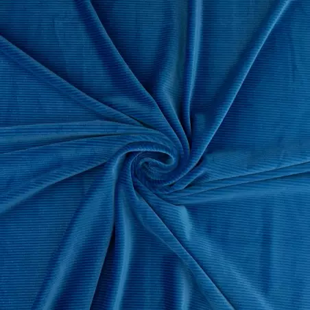 DVEL042 | Dzianina welurowa soft prążkowana kolor niebieski - 1