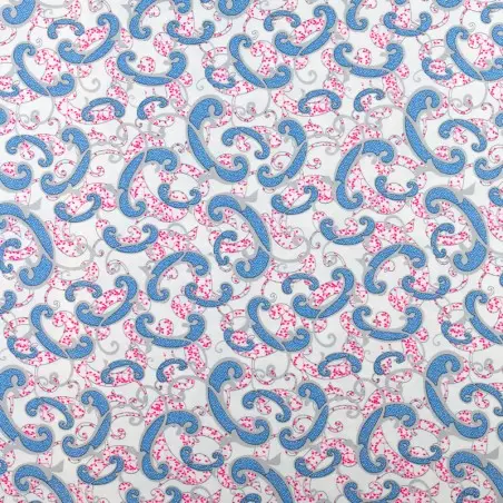 SALE.SILKI110 | Tkanina silki wzór paisley kolor niebieski - 1