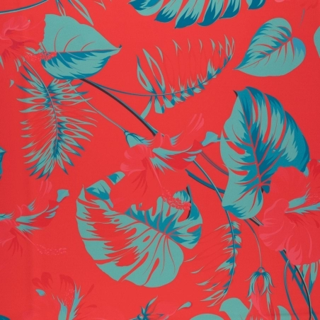 TW.BM4534B | Tkanina wiskoza twill wzór monstera kolor czerwony - 1