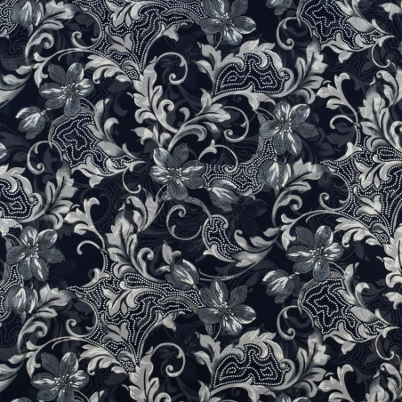 SZYD.SAI.002 | Tkanina Szyfon wzór ornamenty kolor granatowy - 1
