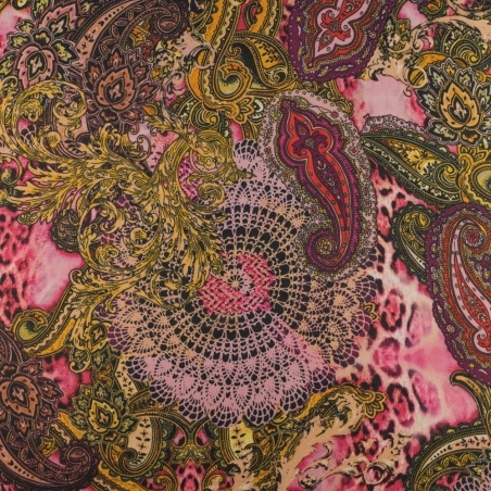 SZYD.SAI.020 | Tkanina Szyfon wzór orientalny paisley kolor różowy - 1