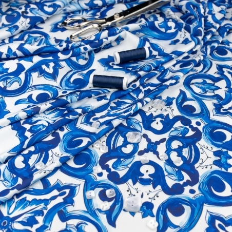 SZJ.WM697B | Szyfon jedwabny majolica niebieski - 1