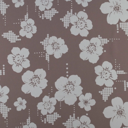 SALE.KLK015 | Tkanina Krepa kwiaty border jedostronny beżowy - 1
