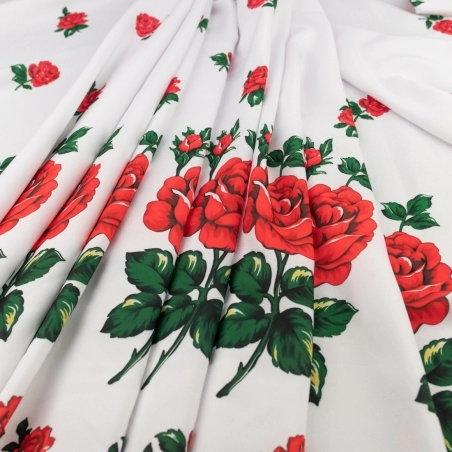 TW.WM918 | Wiskoza twill róże border jednostronny biały - 1