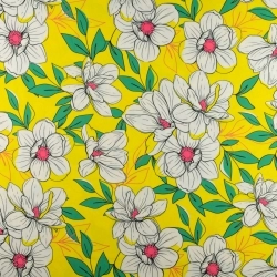 TW.ZS188604 | Tkanina wiskoza twill wzór kwiaty na żółtym tle - 1