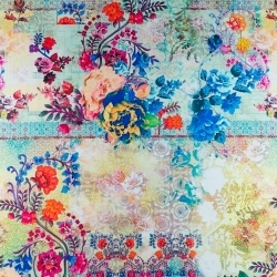 TW.JM269303 | Tkanina wiskoza twill wzór orientalny kwiaty kolor pastelowy - 1