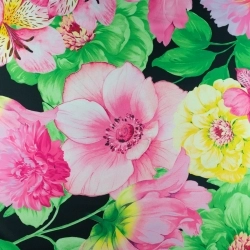 TW.JM2659B.03 | Tkanina wiskoza twill wzór kwiaty na czarnym tle - 1