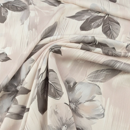 TW.AK432 | Wiskoza twill kwiaty beżowy - 1