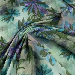 TW.AK586.03 | Wiskoza twill kwiaty zielony - 1