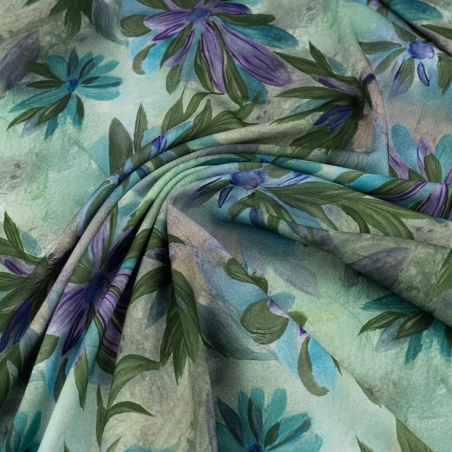 TW.AK586.03 | Wiskoza twill kwiaty zielony - 1