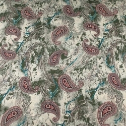 WIS254 | Tkanina Wiskoza wzór Paisley kolor khaki - 1