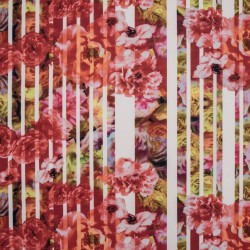 Tkanina Barbie Marchiano wzór kwiaty w odcie. czerwieni tło ecru PANEL 150x119