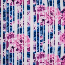 Tkanina Barbie Marchiano wzór kwiaty w odcie. fioletu na mysim tle